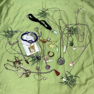 Boho hippie jewelry bundle natural crystals pendant silver gold astrology lot